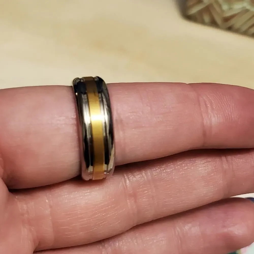 Mens Two Tone 14K Gold Plated Titanium Band Ring Silver Gold Size 11